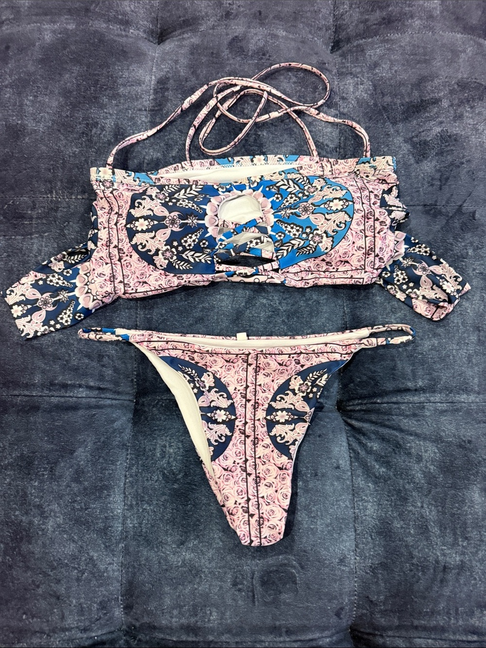 Source Unknown Pink and Blue Floral Paisley Two-Piece Bikini